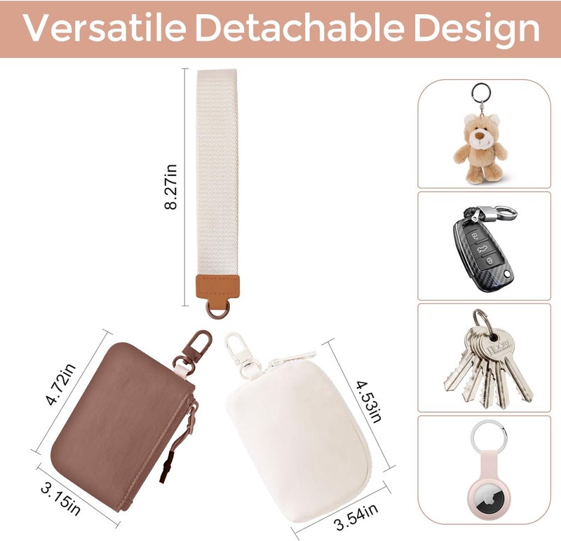JEEBURYEE Dual Pouch Wristlet Keychain Wallets for Women with 2 Detachable Zipper Coin Purse - Small and Portable Mini Card Wallet for Women Men Brown+Beige - Image 2
